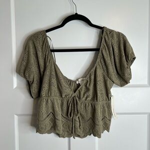 Urban Romantics Women’s Xl Flutter Sleeve Crop Top Olive Y2K Festival New 992